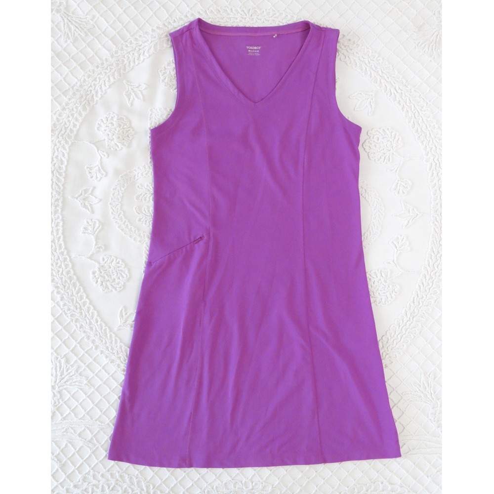 Toad&Co Aquaculture Purple Sleeveless Tank V-Neck Dress Medium Sporty Fuchsia